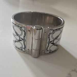 Hermes White and Silver Enamel Wide Cuff Bracelet